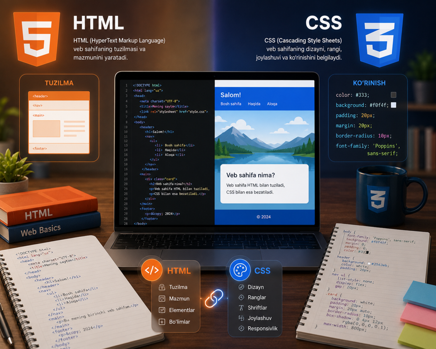 HTML va CSS nima? Veb-sahifalar yaratishning asosiy texnologiyalari