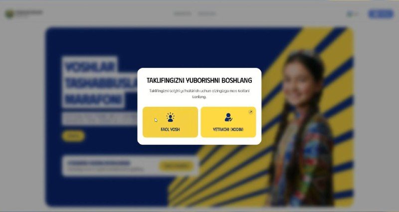 Zo‘r g‘oyangiz bormi? Uni yoshlar.gov.uz orqali butun O‘zbekistonga taniting!
