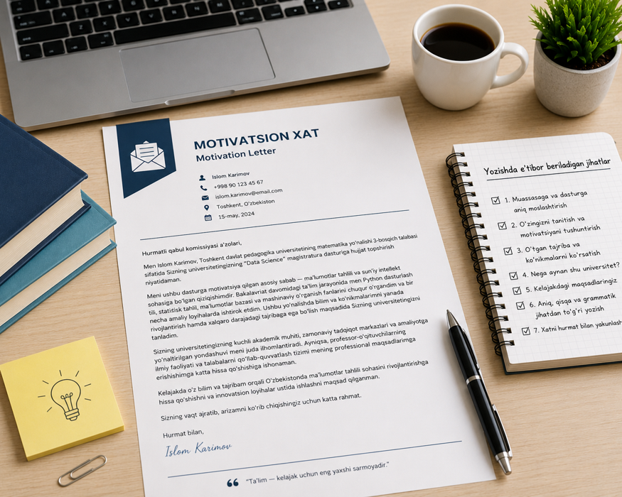 Motivatsion xat (Motivation Letter) yozish: institut talabalari va bitiruvchilari uchun to‘liq qo‘llanma